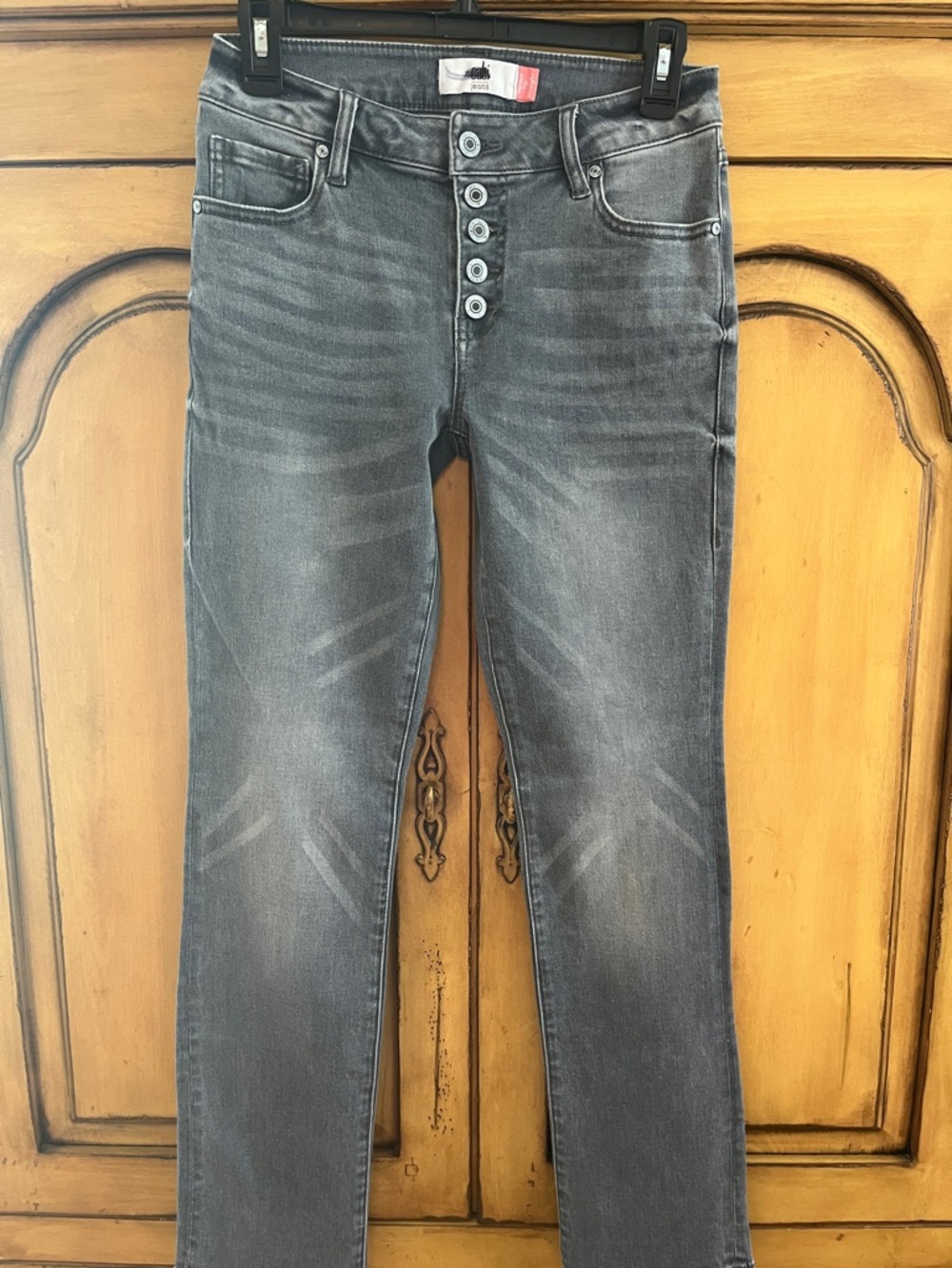 Distressed Button-Fly Skinny Jeans
